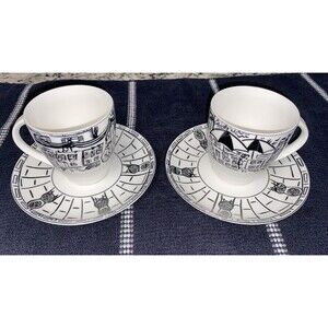 Mikasa Parisian Scenes Teacup & Saucer Susan Steinberg Ivory Black Paris Street